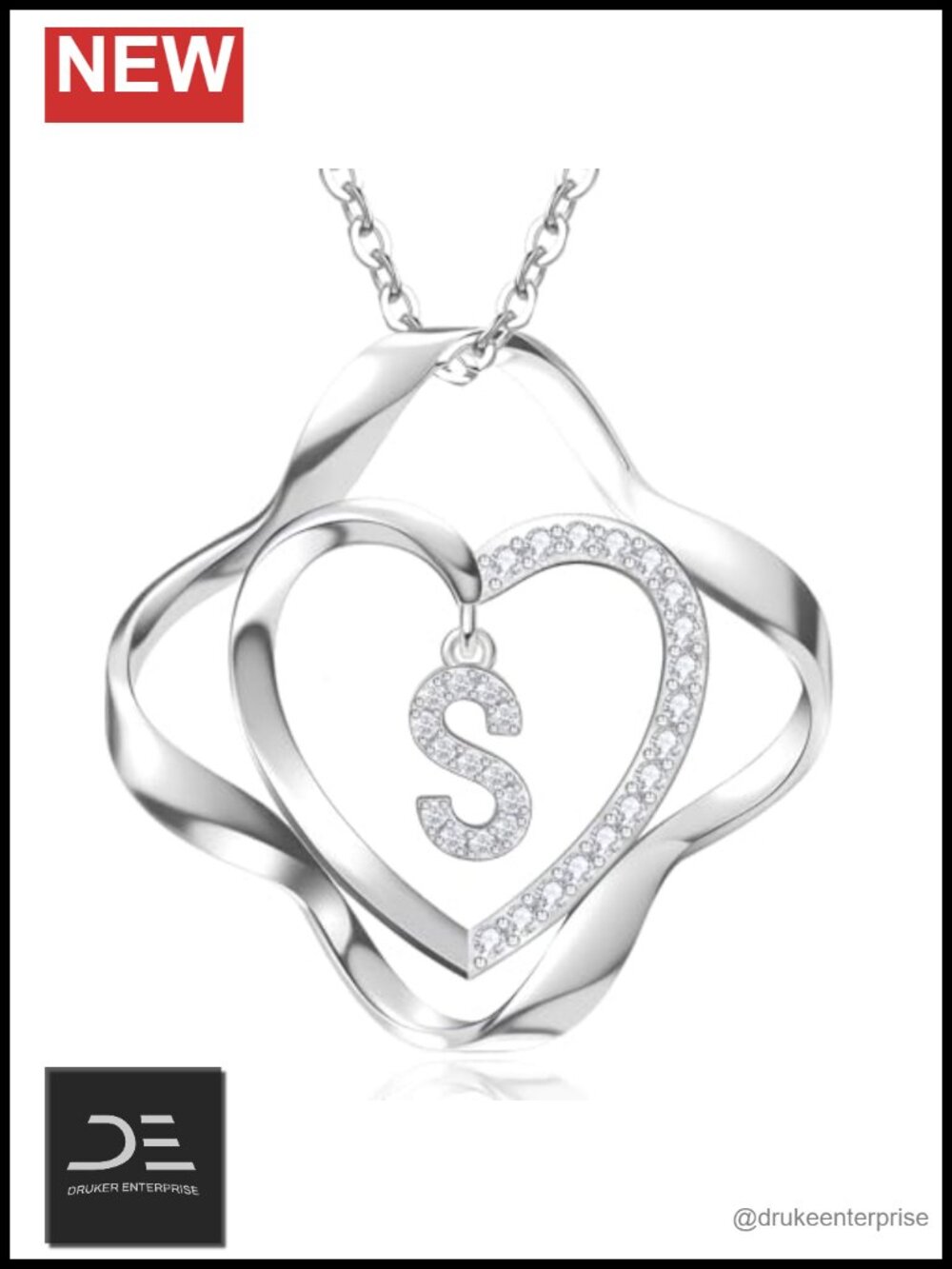 925 Sterling Silver Love Knot Initial Pendant Necklace for Women